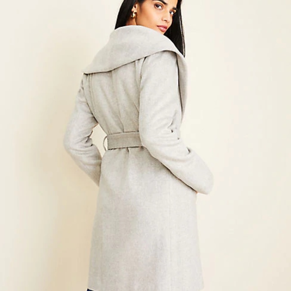 NWT Ann Taylor Herringbone Shawl Collar Wrap Coat - Picture 2 of 3